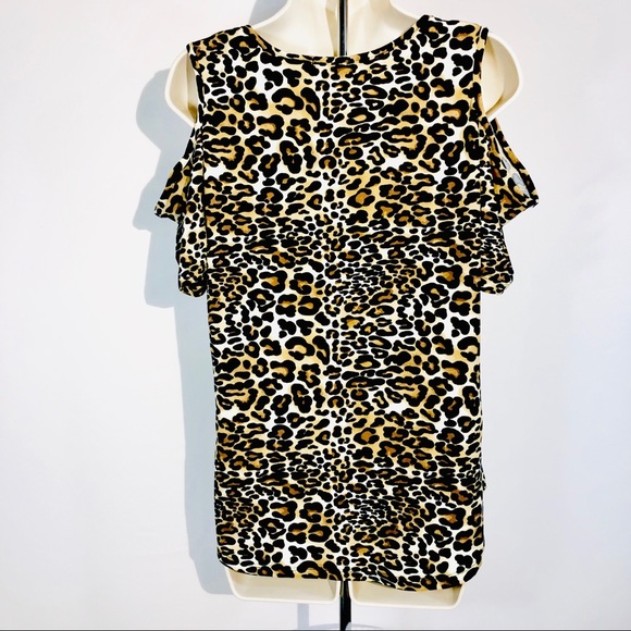 New.!Orange Kiss Blouse Cold Shoulder Animal Print - Picture 7 of 8